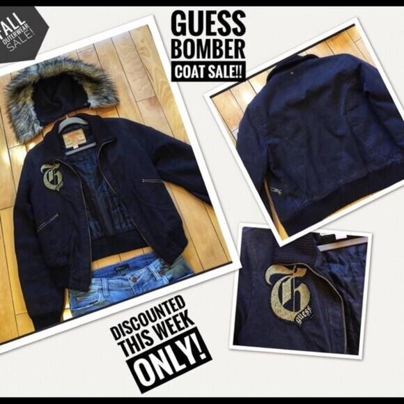 Guess jeans coolest bomber jacket+removable hoodie - Picture 1 of 6